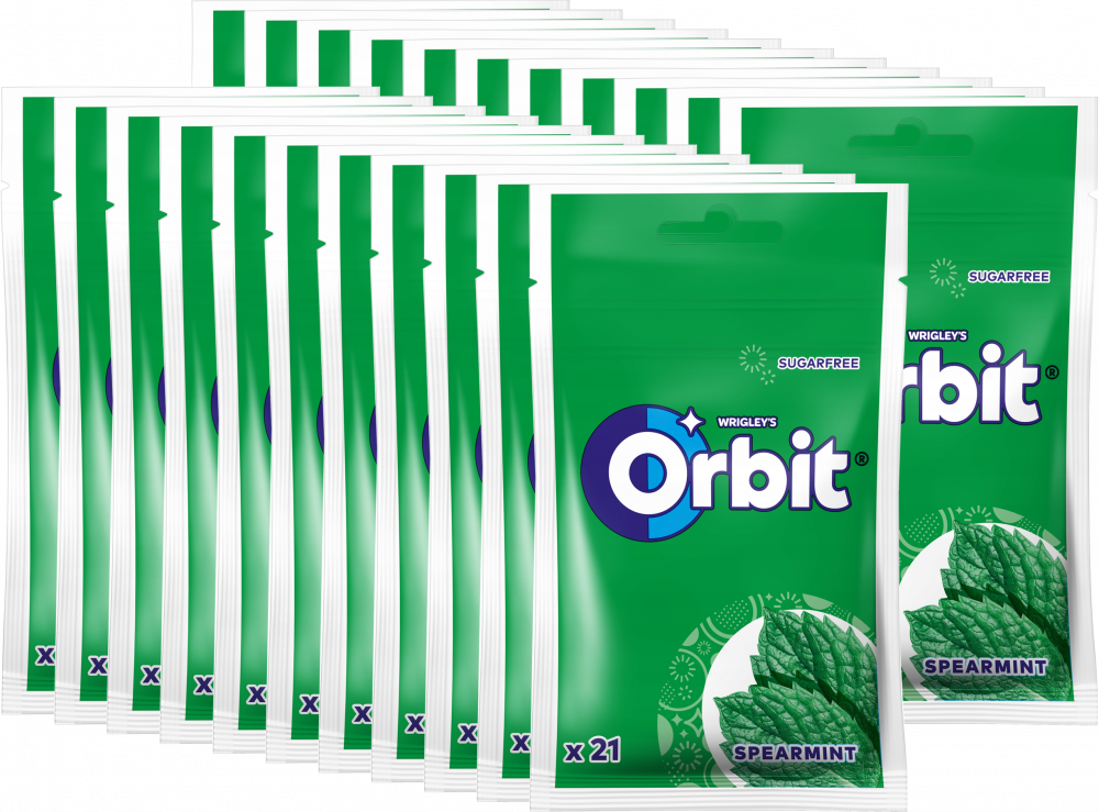 22x Guma do żucia bez cukru Orbit Spearmint, miętowy, torebka, 21 drażetek