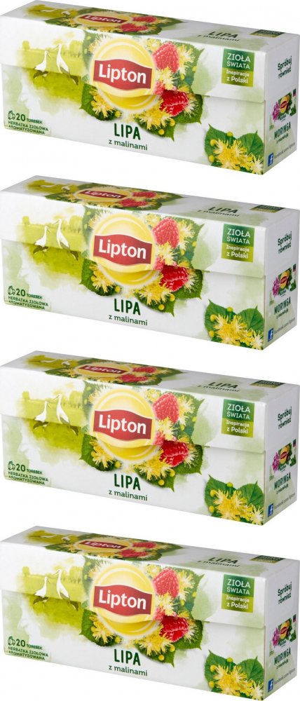 4x Herbata ziołowa w torebkach Lipton Zioła Świata, lipa z malinami, 20 sztuk x 0.9g