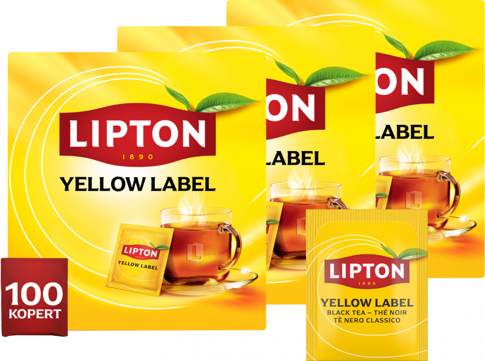3x Herbata czarna w kopertach Lipton Yellow Label, 100 sztuk x 1.8g
