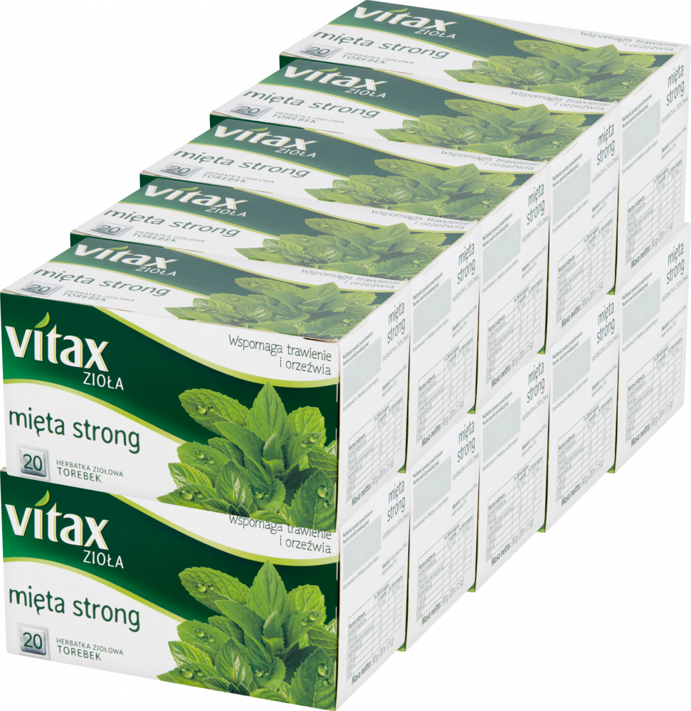 10x Herbata ziołowa w torebkach Vitax Zioła, mięta strong, 20 sztuk x 1.5g