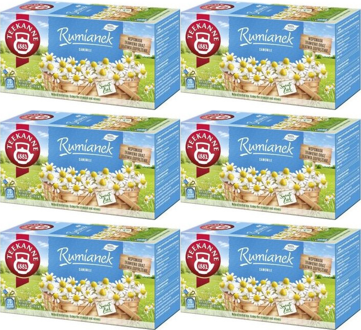 6x Herbata ziołowa rumiankowa w torebkach Teekanne, rumianek, 20 sztuk x 1.5g