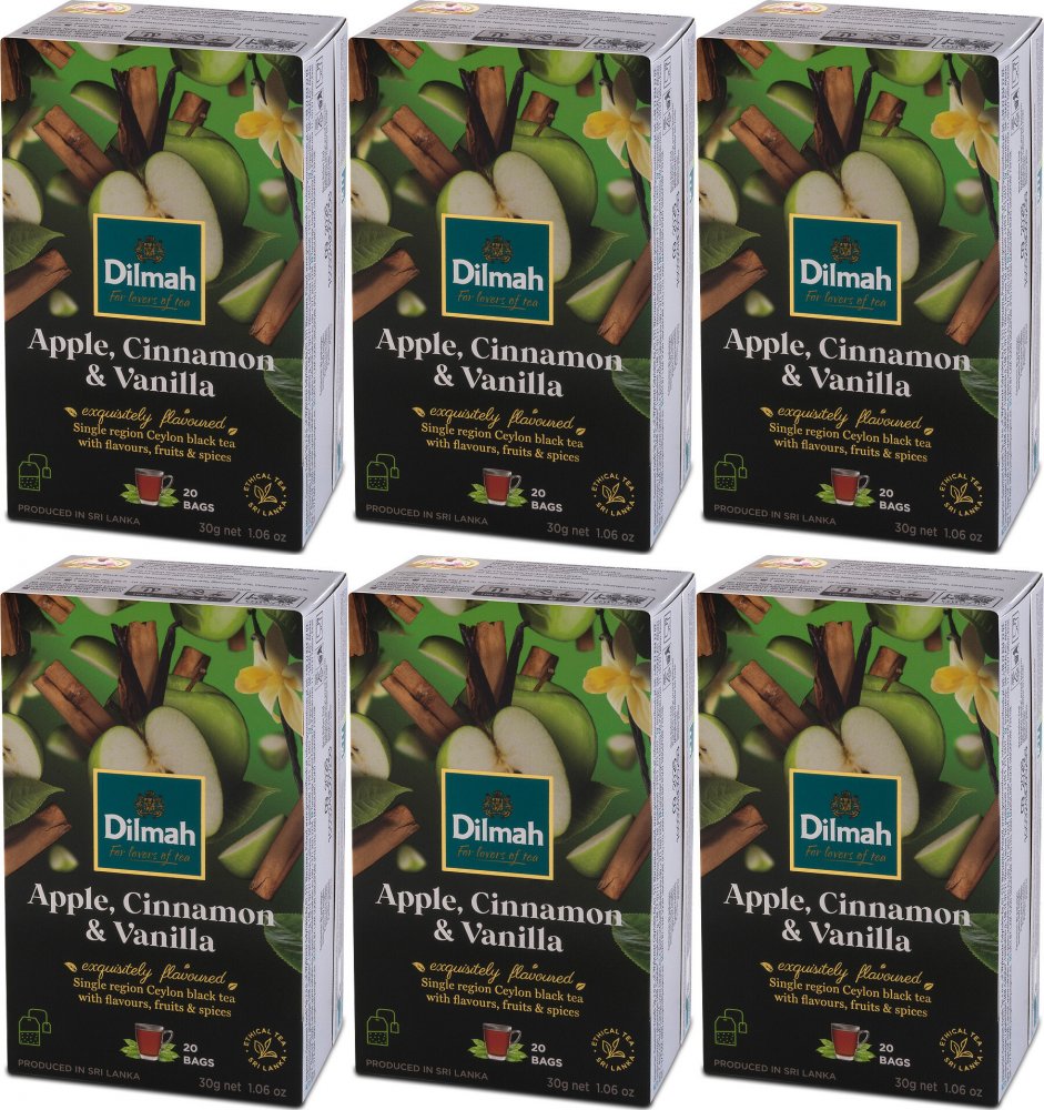 6x Herbata czarna aromatyzowana w torebkach Dilmah Apple, Cinnamon&Vanilla, jabłko/cynamon/wanilia, 20 sztuk x 1.5g