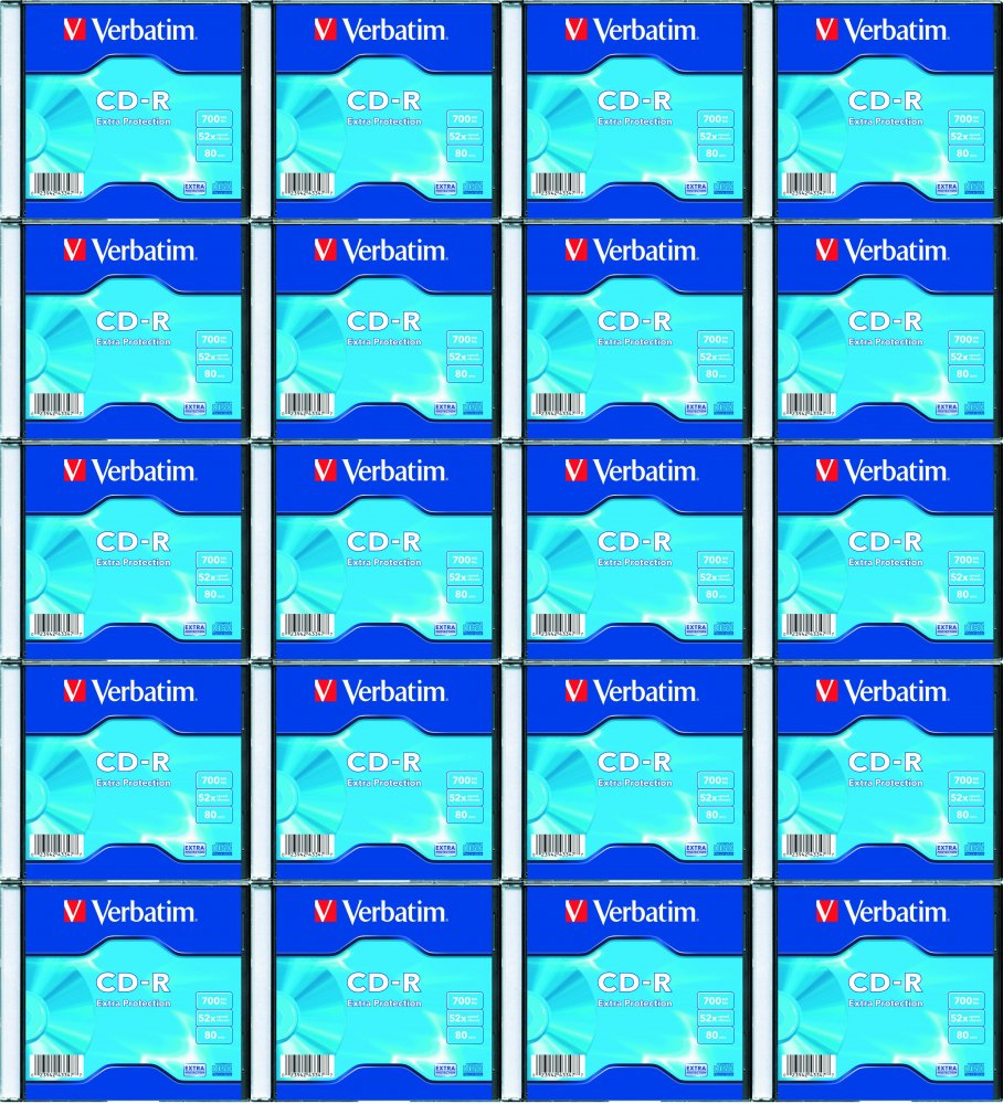20x Płyta CD-R Verbatim, do jednokrotnego zapisu, 700 MB, slim, 1 sztuka