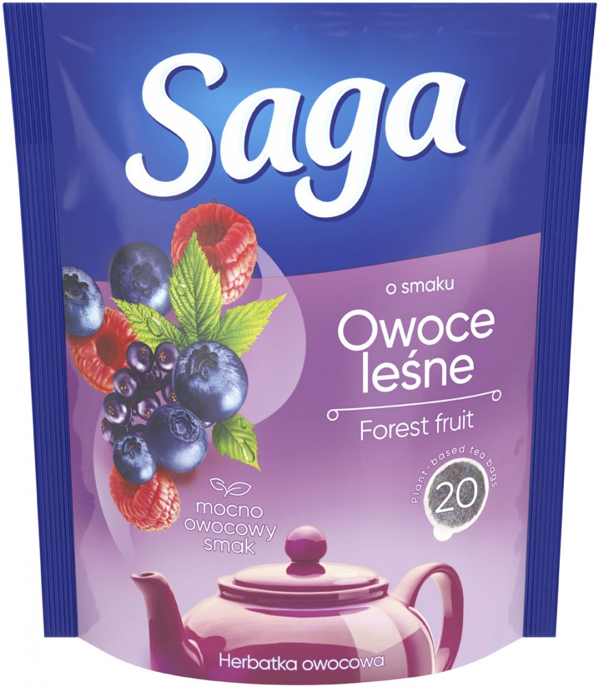 Herbata owocowa w torebkach Saga, owoce leśne, 20 sztuk x 1.7g