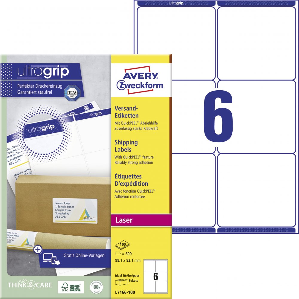 Etykiety wysyłkowe Avery Zweckform, 99.1x93.1mm, 100 arkuszy, biały