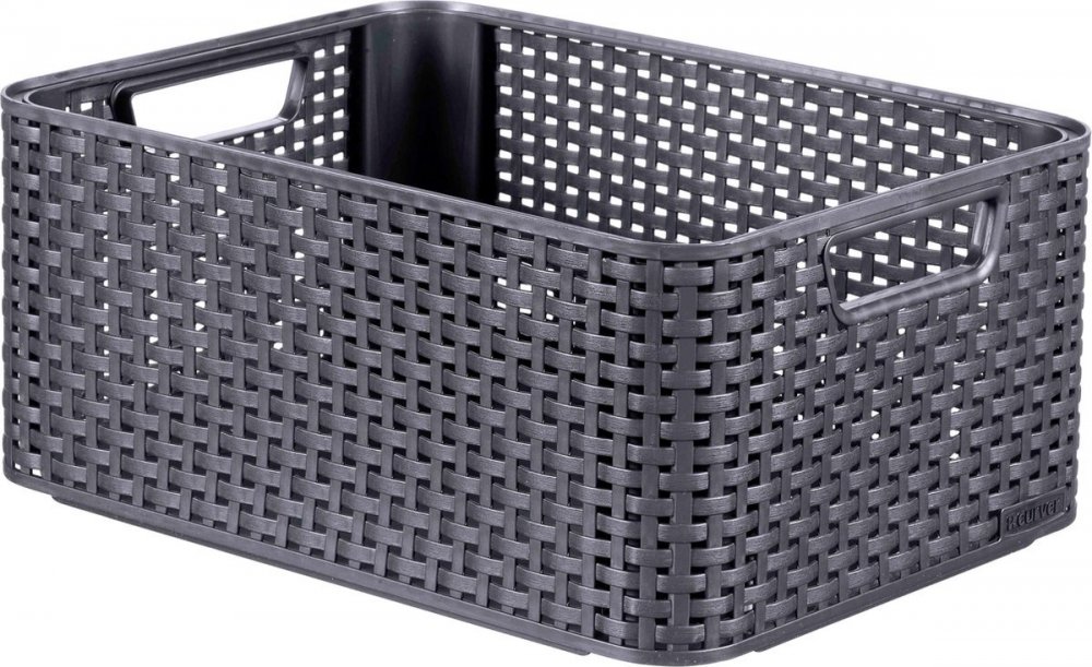 Koszyk do przechowywania Curver Rattan Style Box M, bez pokrywy, 18.5l, szary