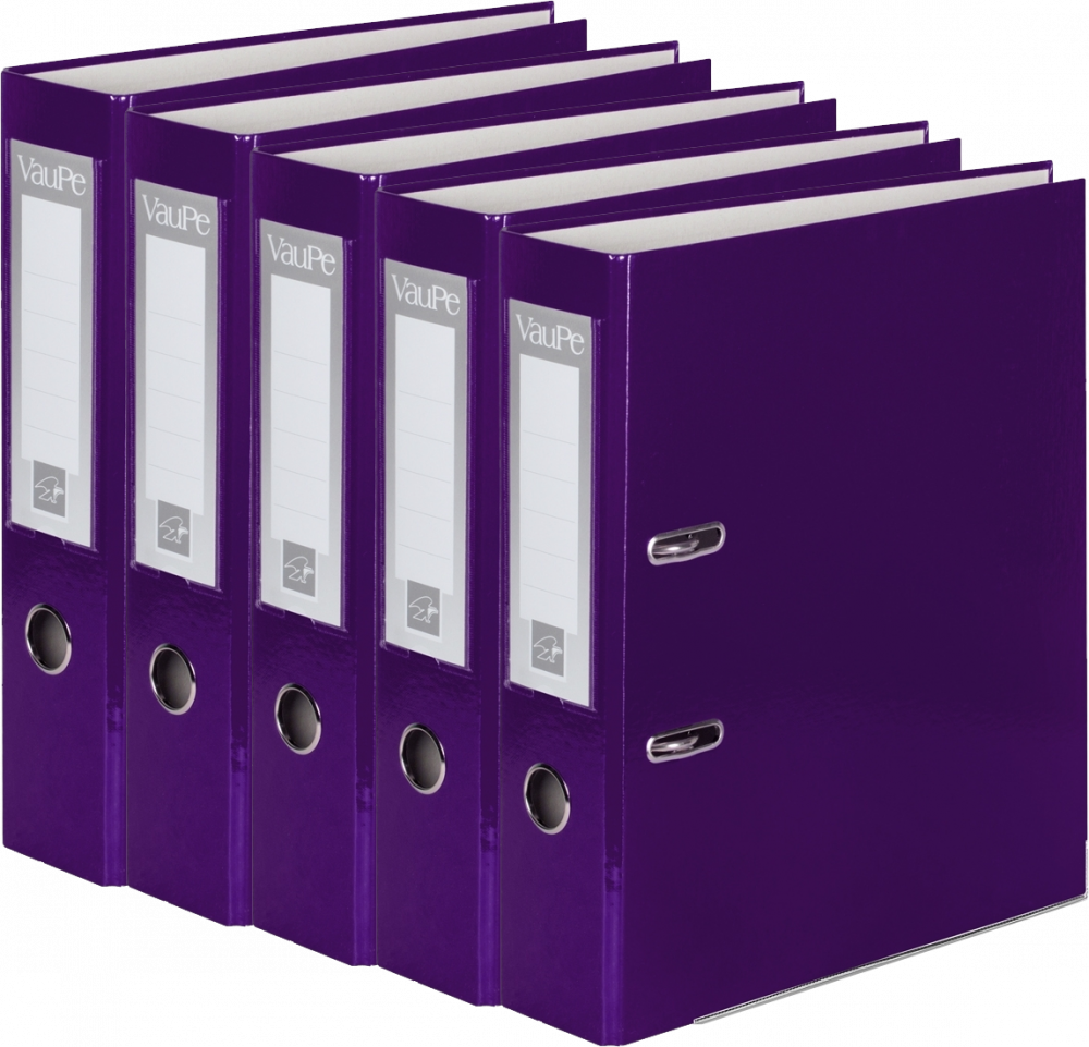 5x Segregator A4 VauPe FCK, 75mm, do 500 kartek, fioletowy