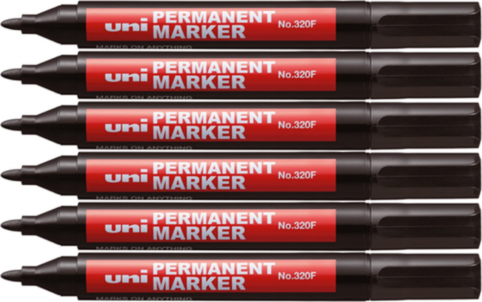 6x Marker permanentny Uni 320F, okrągła, czarny