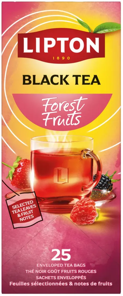Herbata czarna smakowa w kopertach Lipton Classic, owoce leśne, 25 sztuk x 1.6g