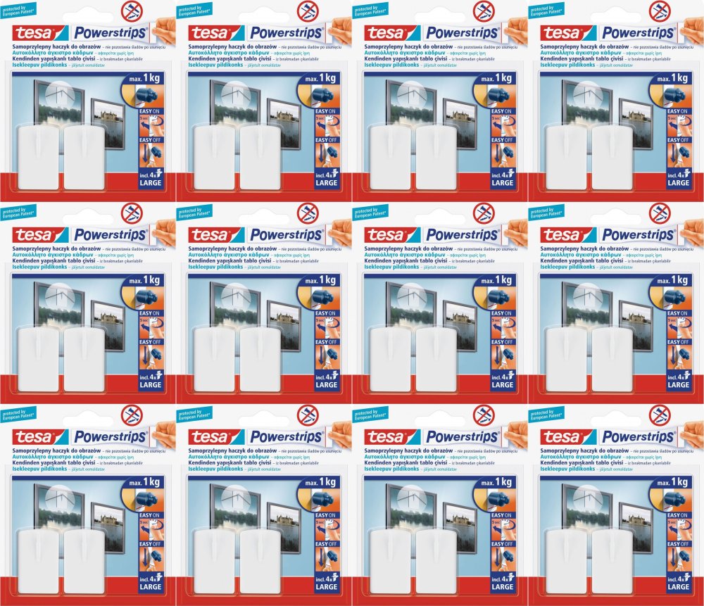 12x Haczyki samoprzylepne Tesa Powerstrips, do wieszania obrazów, 2 sztuki, biały