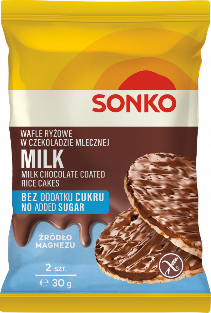 Wafle ryżowe Sonko, w czekoladzie mlecznej, bez dodatku cukru, 2 sztuki, 30g