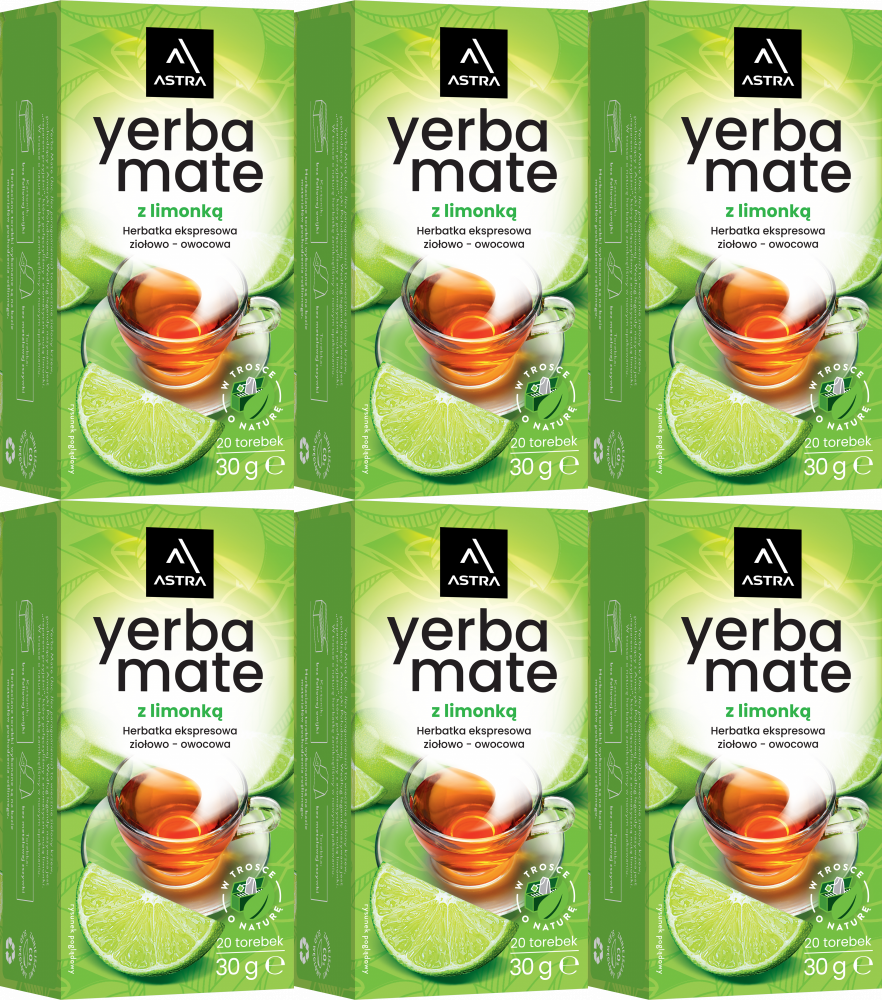 6x Herbata Yerba Mate w torebkach Astra, ziołowo-owocowa, limonka, 20 sztuk x 1.5g