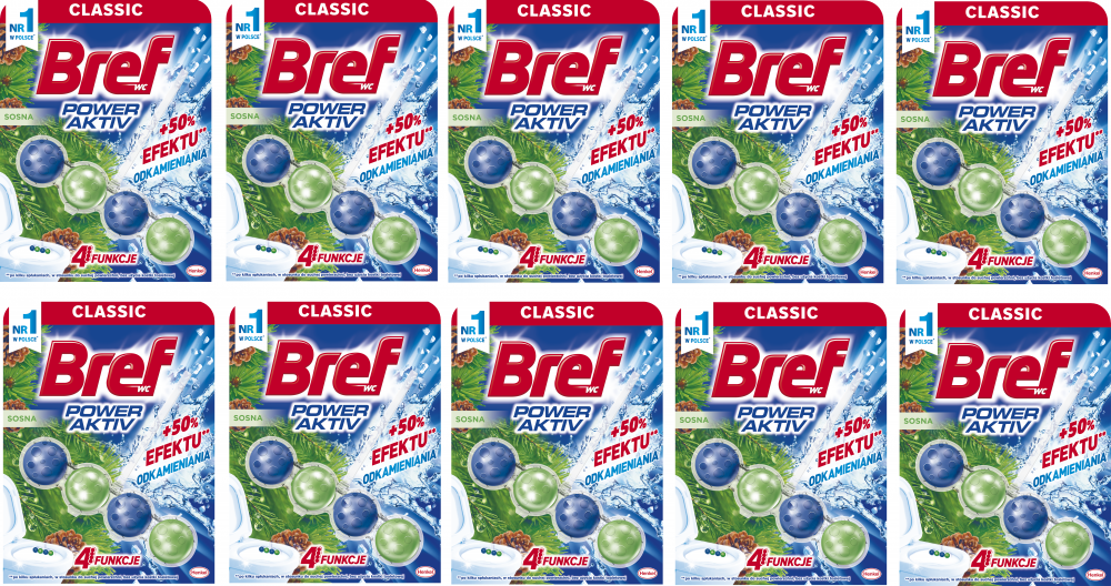 10x Zawieszka (kulki) do WC Bref, Power Activ Pine, sosna, 50g