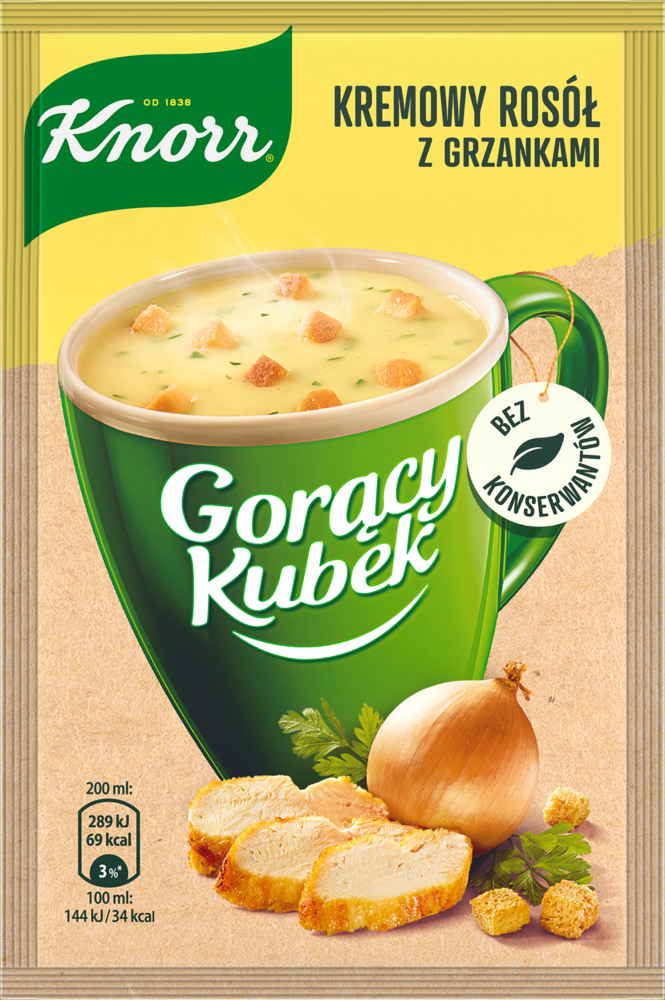 Zupa Knorr Gorący Kubek, krem z kury z grzankami, 16g