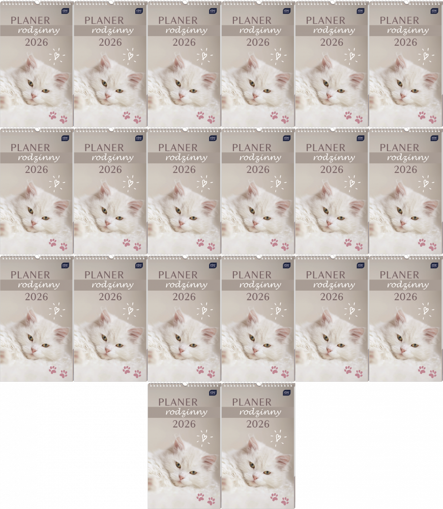 20x Kalendarz ścienny 2026, Interdruk, rodzinny, 25x43cm, miesięczny, Zwierzaki