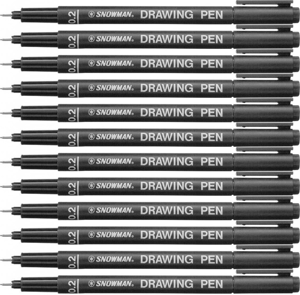 12x Cienkopis kreślarski Snowman, 0.2mm, czarny