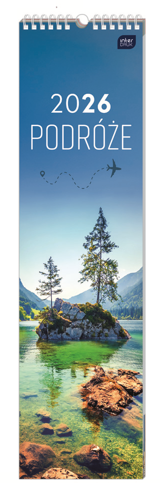 Kalendarz ścienny 2026, Interdruk, paskowy, 13.5x50cm, miesięczny, Podróże