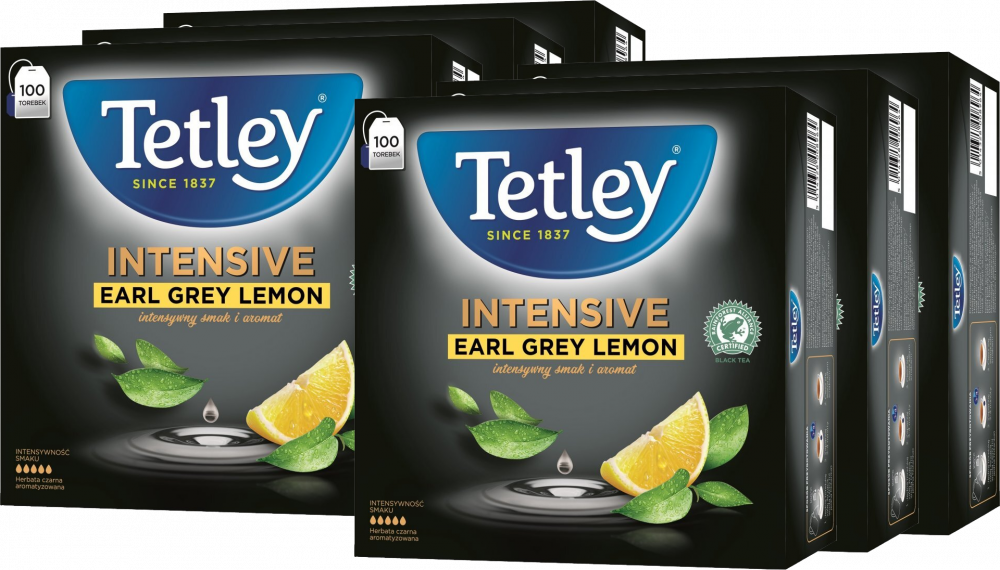 6x Herbata Earl Grey w torebkach Tetley Intensive, cytryna, 100 sztuk x 2g