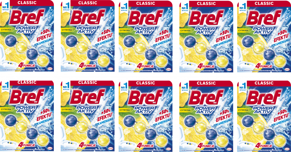 10x Zawieszka (kulki) do WC Bref, Power Activ, lemon, 50g