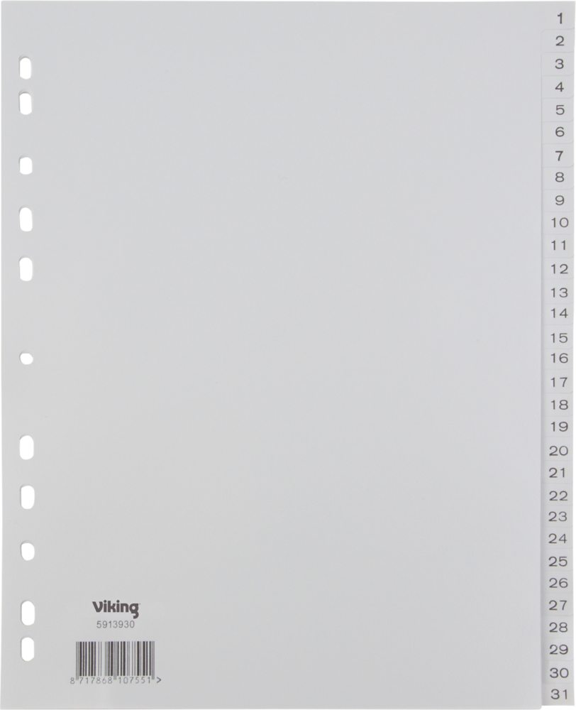 Przekładki do segregatora Viking, plastikowe, numeryczne, A4, 1-31 kart, szary