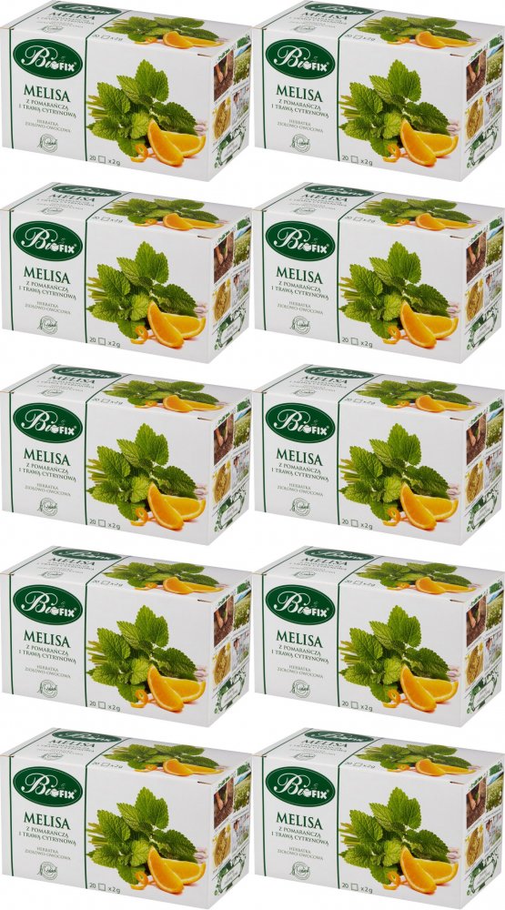 10x Herbata ziołowa w torebkach BiFix, melisa i pomarańcza, 20 sztuk x 2g