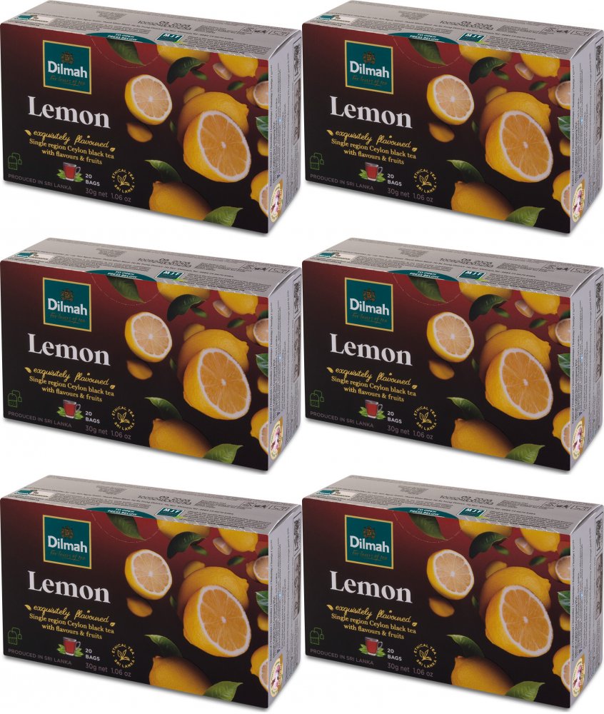 6x Herbata czarna aromatyzowana w torebkach Dilmah, cytryna, 20 sztuk x 1.5g