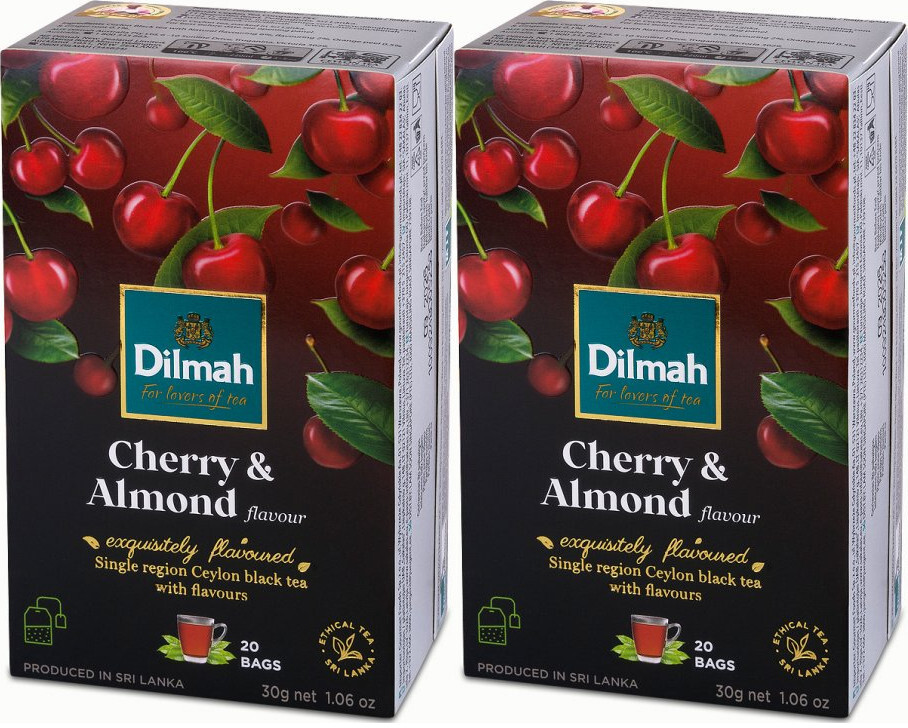 2x Herbata czarna aromatyzowana w torebkach Dilmah Cherry&Almond, wiśnia i migdał, 20 sztuk x 1.5g