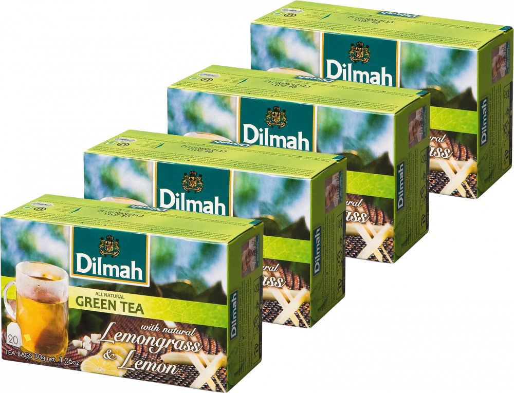 4x Herbata zielona w torebkach Dilmah Lemongrass & lemon, 20 sztuk x 1.5g