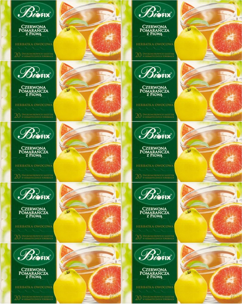 10x Herbata owocowa w kopertach BiFix Premium, czerwona pomarańcza z pigwą, 20 sztuk x 2g