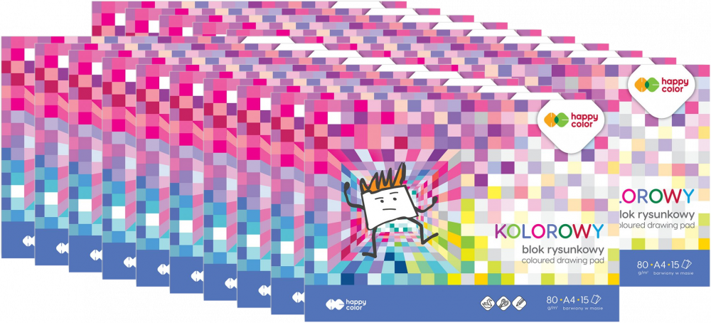20x Blok rysunkowy kolorowy Happy Color, A4, 15 kartek, mix kolorów