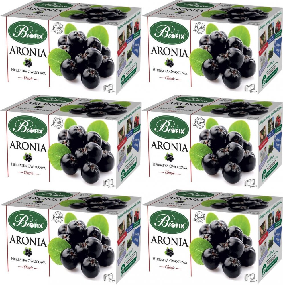 6x Herbata owocowa w torebkach BiFix Classic, aronia, 20 sztuk x 2.5g