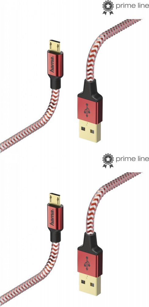 2x Kabel ładujący Hama Reflected Micro USB, 1.5m, czerwony
