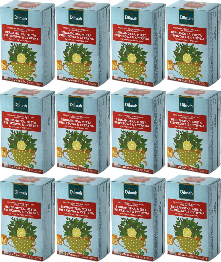 12x Herbata ziołowo- owocowa Dilmah, bergamotka/ mięta pieprzowa/ cytryna, 20 sztuk x 1.5g