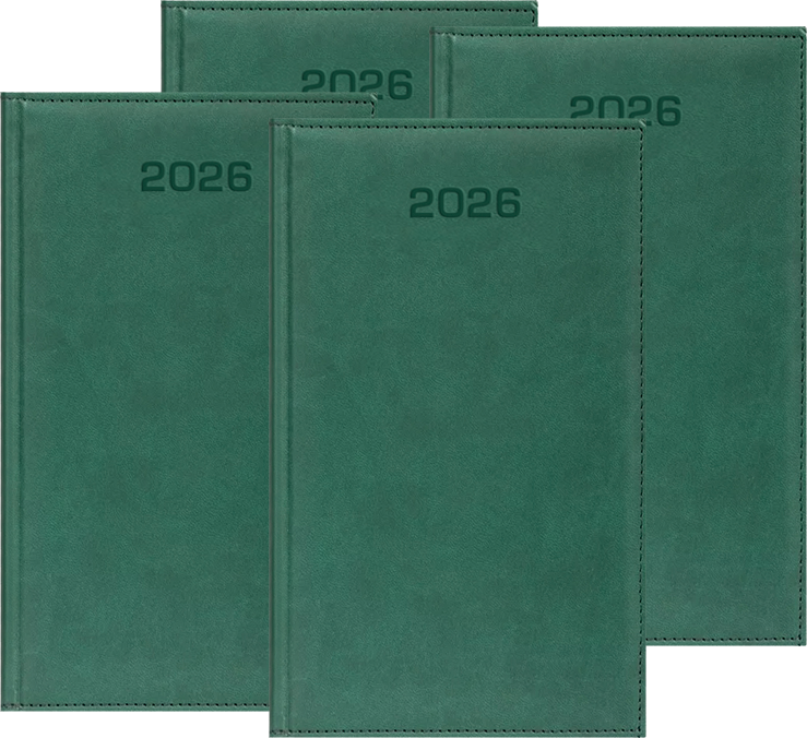 4x Kalendarz książkowy 2026, kieszonkowy, Udziałowiec, Lux, 92x155mm, tygodniowy, zielony