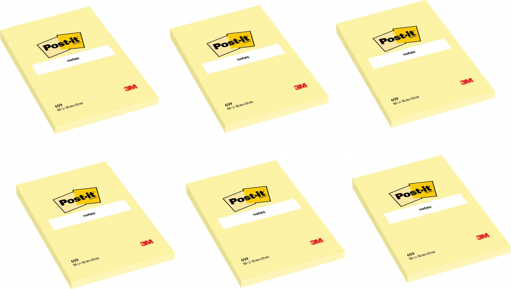 6x Karteczki samoprzylepne Post-it, 102x152mm, 100 karteczek, żółty pastelowy