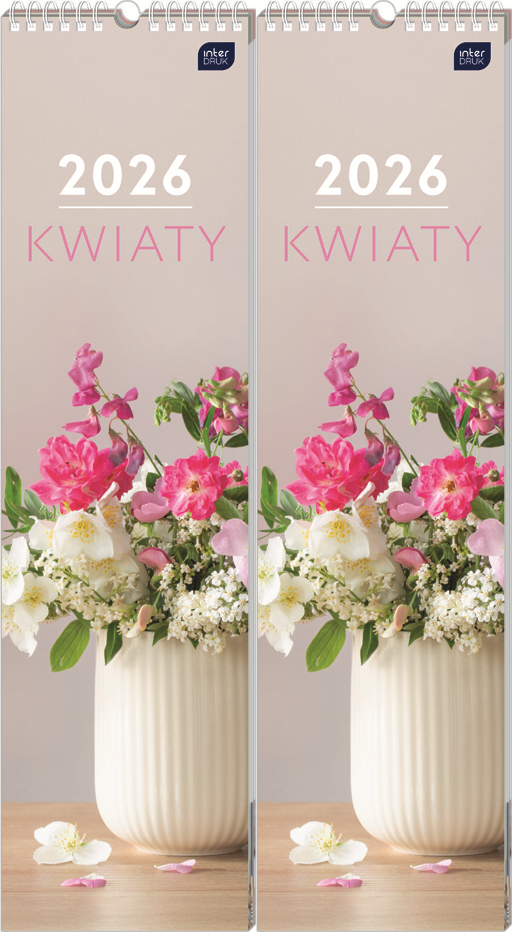 2x Kalendarz ścienny 2026, Interdruk, paskowy, 13.5x50cm, miesięczny, Kwiaty