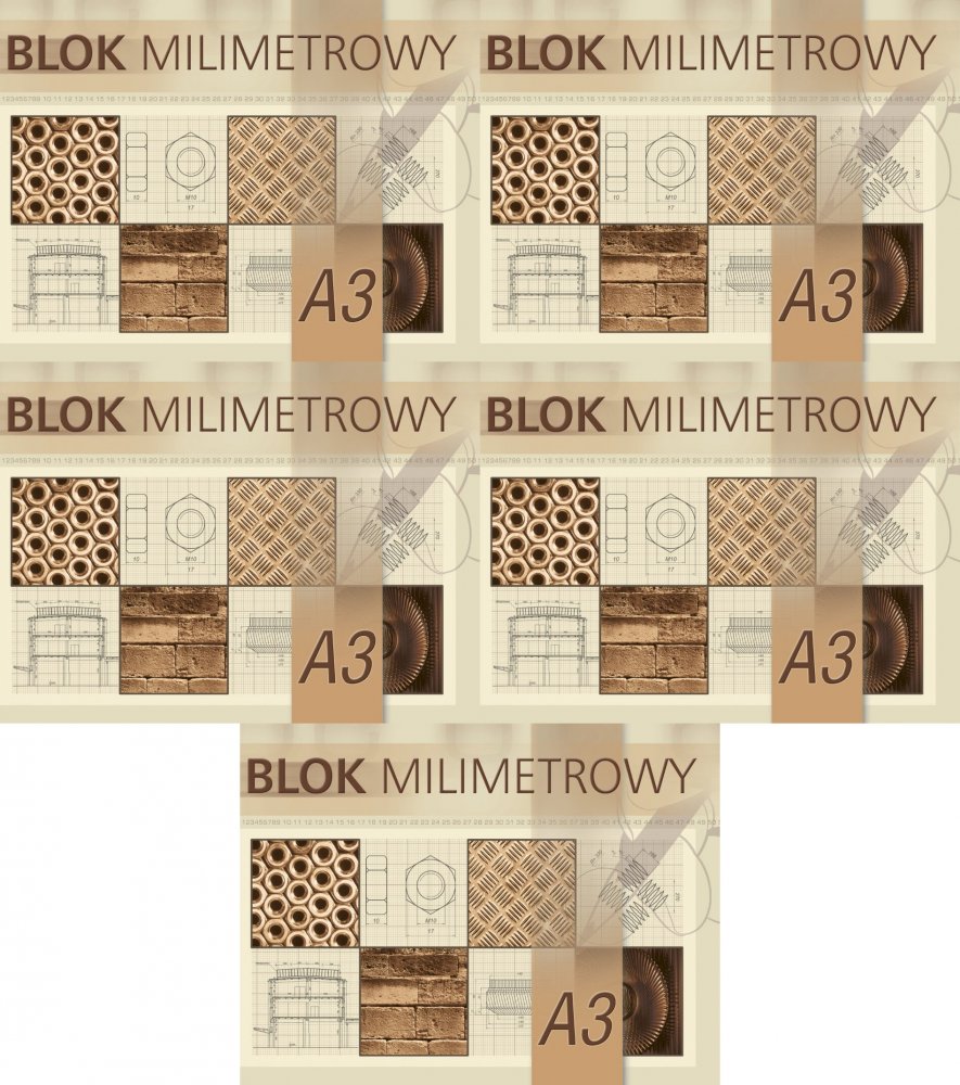5x Blok milimetrowy Kreska, A3, 20 kartek, jasnobrązowy