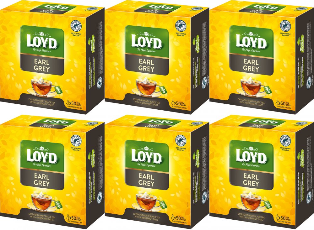 6x Herbata czarna w piramidkach Loyd Earl Grey, 50 sztuk x 2g