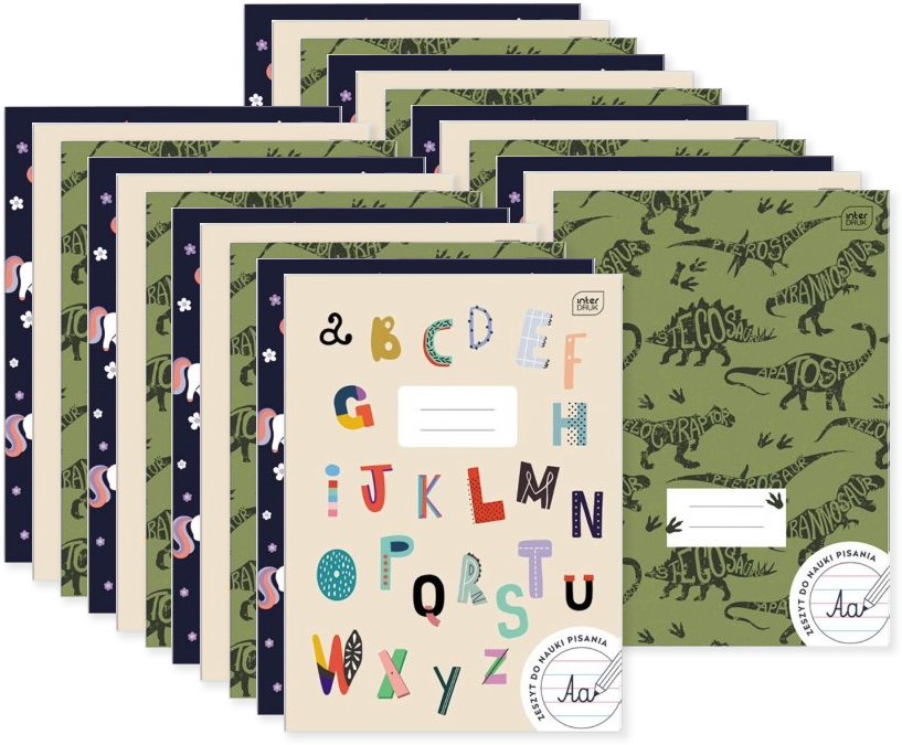 30x Zeszyt w wąskie kolorowe linie Interdruk UV, A4, 32 kartki, mix wzorów