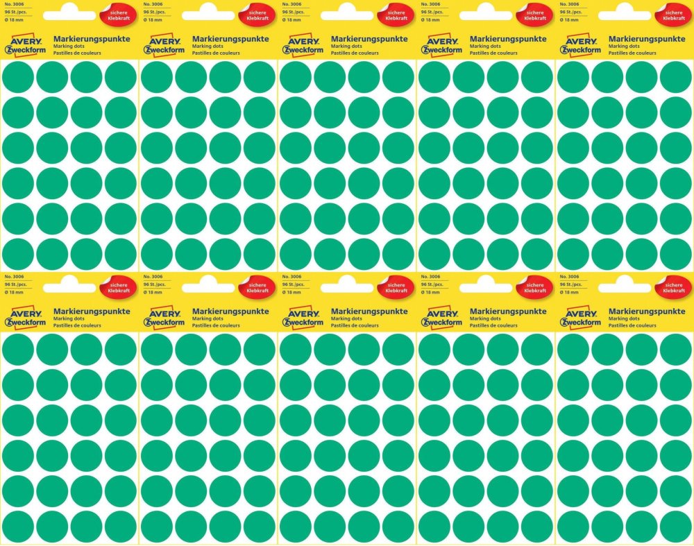 10x Etykiety Avery Zweckform, okrągłe, średnica 18mm, 96 sztuk, zielony