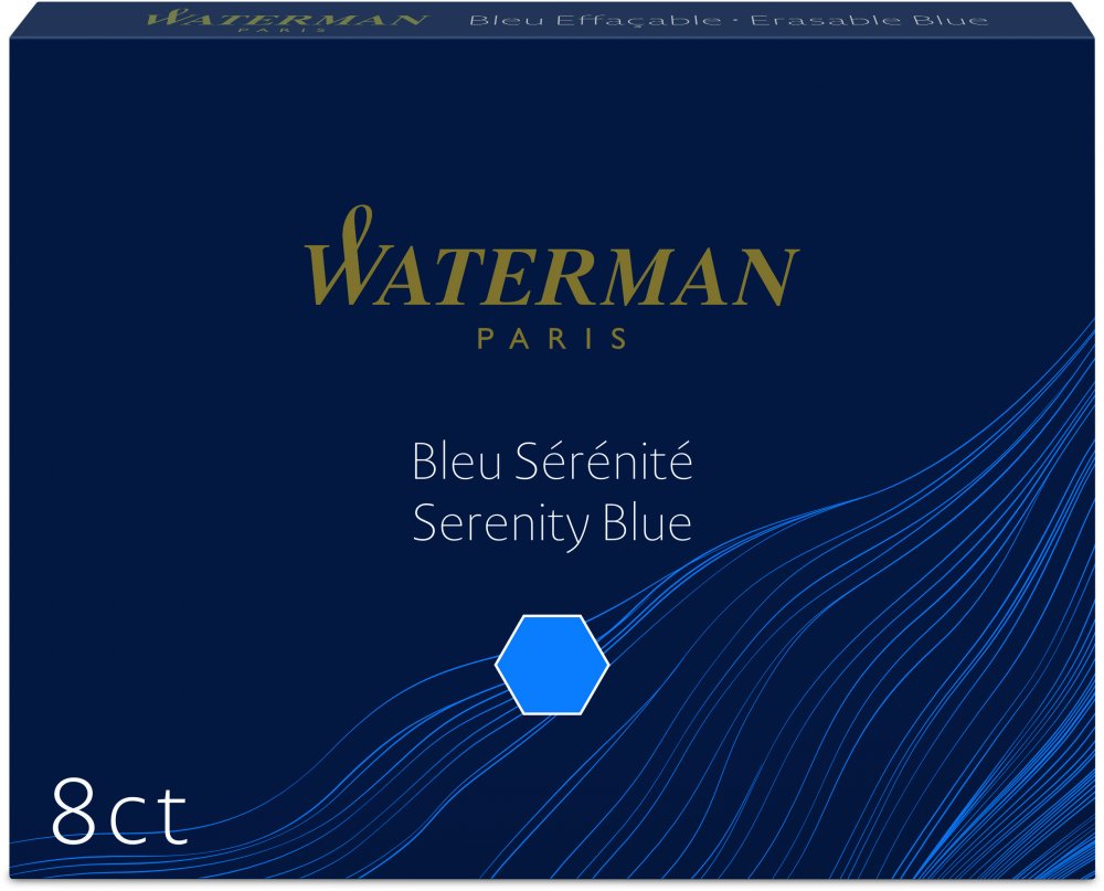 Naboje do piór Waterman, Standard, długie, 8 sztuk, niebieski