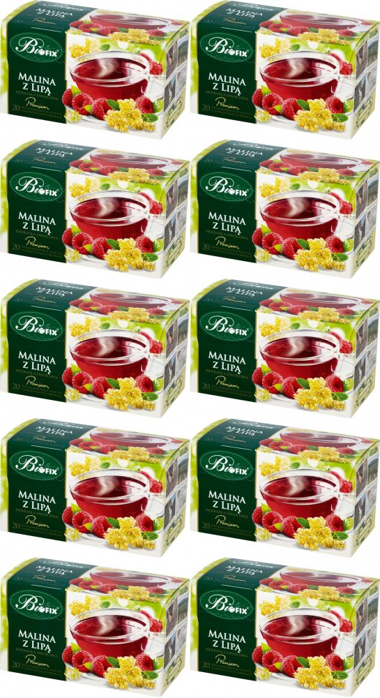 10x Herbata owocowa Bifix Premium, w kopertach, malina z lipą, 20 sztuk x 2g