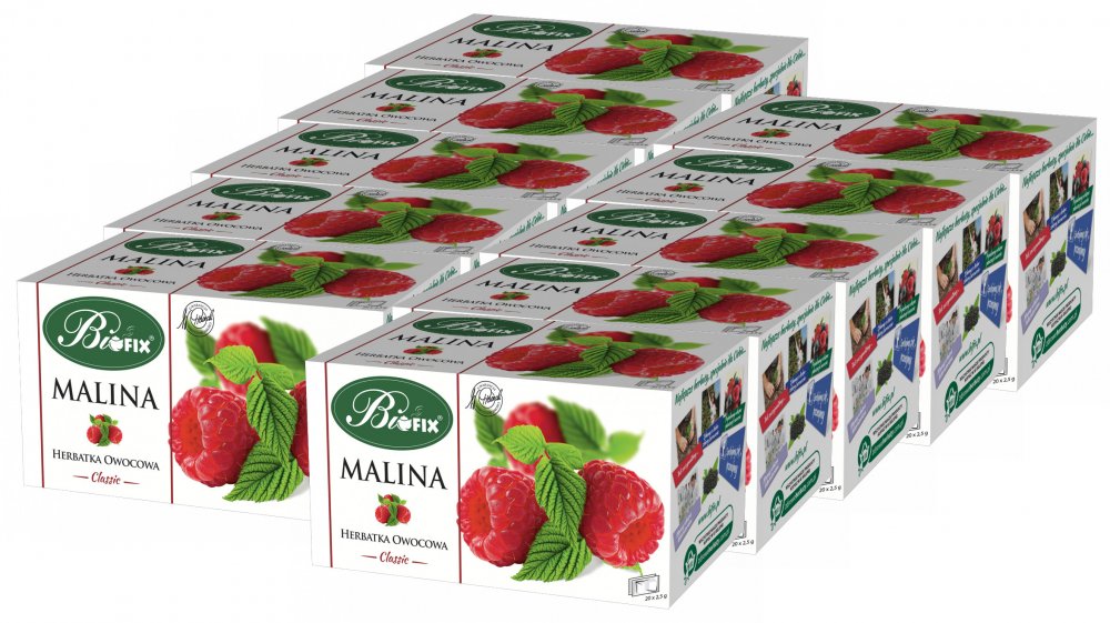 10x Herbata owocowa w torebkach BiFix Classic, malina, 20 sztuk x 2.5g