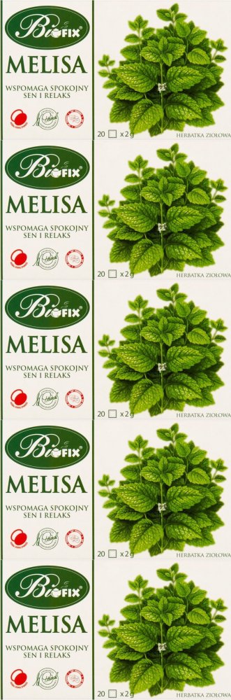 5x Herbata ziołowa w torebkach Bifix, melisa, 20 sztuk x 2g