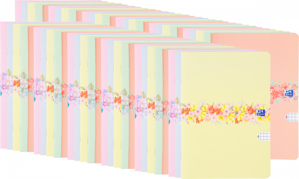 80x Zeszyt w kratkę Oxford Flowers, A5, miękka oprawa, 32 kartki, mix wzorów