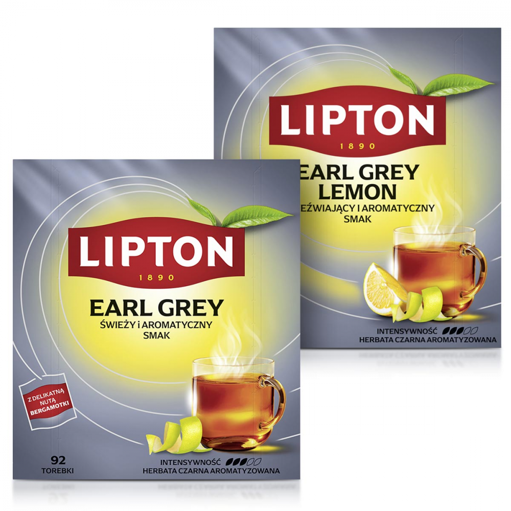 2x Herbata Earl Grey w torebkach Lipton Lemon, 92 sztuk x 2g