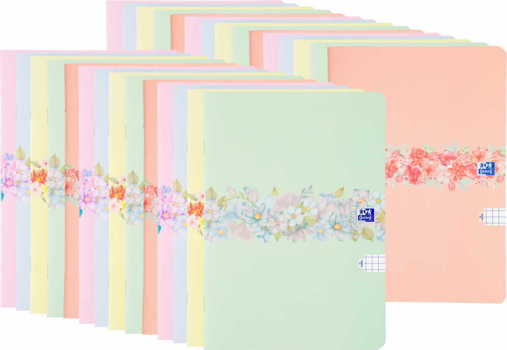 30x Zeszyt w kratkę Oxford Flowers, A5, miękka oprawa, 32 kartki, mix wzorów