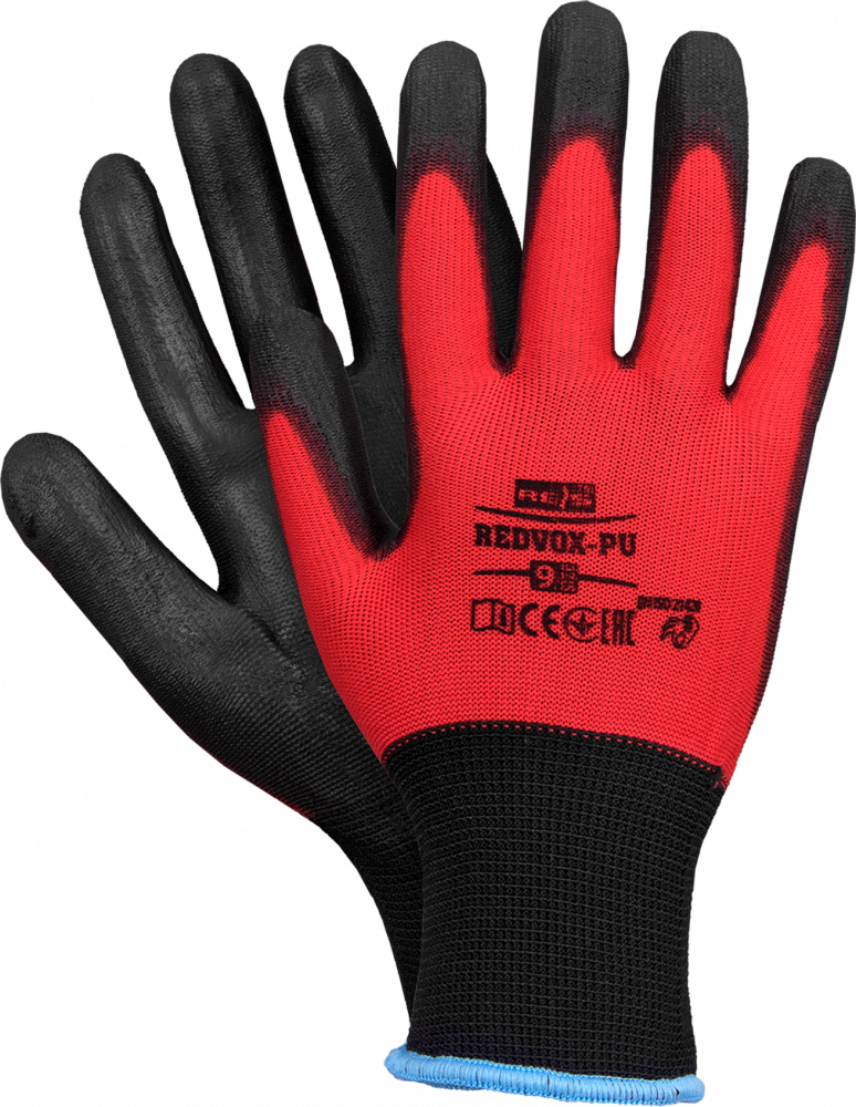 Rękawice robocze Reis REDVOX-PU CB, powlekane, rozmiar 9, czerwono-czarny