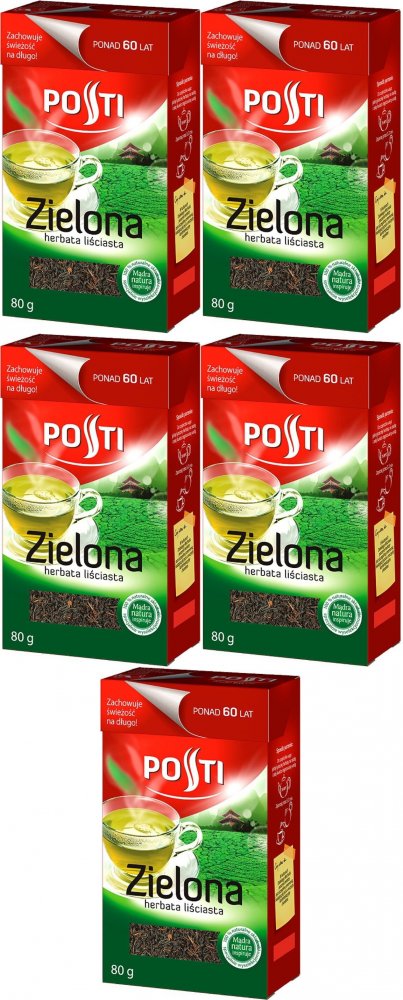5x Herbata zielona liściasta Posti, 80g