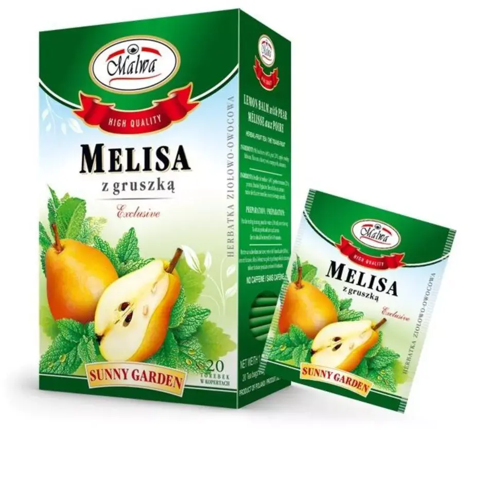 Herbata ziołowa w kopertach Malwa, melisa z gruszką, 20 sztuk x 2g
